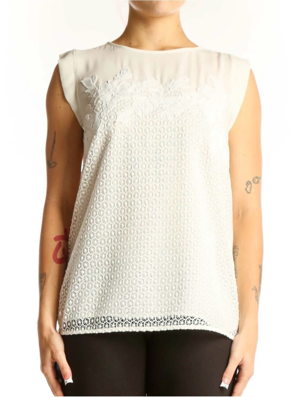 LOFT White Lace Overlay Cap-Sleeve Camisole